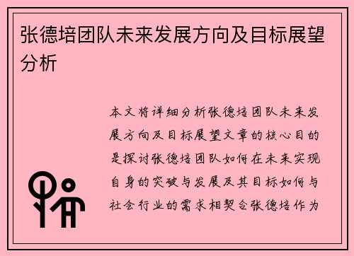 张德培团队未来发展方向及目标展望分析