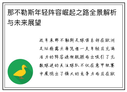 那不勒斯年轻阵容崛起之路全景解析与未来展望